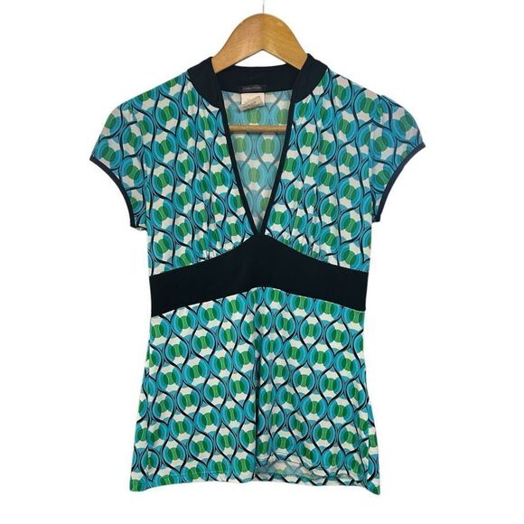 Maurices Women's Y2K Deep V Babydoll Geometric Print Cap Sleeve Top Size S - Picture 1 of 10